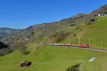 Ge 6/6 II 705 mit einem Güterzug am 03.11.2017 bei Saas.