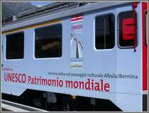 Werbung am ABe 4/4 51 f�r die Aufnahme der Albula- und Berninastrecke ins UNESCO Weltkulturerbe. (08.05.2007)