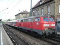 Die BR.218 164-2 fuhr am 06.05.07 mit ihrem Sonder-Fahrradzug von Aalen nach Endersbach. Hier im Bahnhof Endersbach.