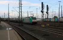 Die Cobra 2829  fährt mit einem Kesselzug aus Ludwigshafen-BASF nach Antwerpen-BASF(B) bei der Ausfahrt aus Aachen-West in Richtung Montzen/Belgien. 
Aufgenommen vom Bahnsteig in Aachen-West. 
Bei Sonne und Regenwolken am Nachmittag vom 5.11.2017.