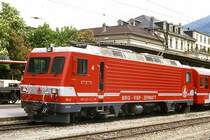 MGB exBVZ - HGe 4/4 II 4 am 17.05.1991 in Brig - Zahnrad-LOKOMOTIVE - Name: T�schhorn - �bernahme: 09.10.1990 - SLM5422/ABB - 1932 KW - Gewicht 64,00t - L�P 14,77m - zul�ssige Geschwindigkeit 90/Z35 km/h - Lebenslauf: ex BVZ HGe 4/4 II 4 - 2003 MGB HGe 4/4 II 4

