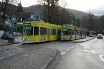 Freiburger Verkehrs AG.
VAG: Morgenstimmung mit drei Tramzügen in Günterstal vom 14. Dezember 2017.
Foto: Walter Ruetsch
