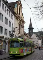 Freiburger Verkehrs AG.
VAG: Noch immer sind die schönen alten Düwags GT8N unentbehrlich und jeden Tag im Einsatz auf den Tramlinien 3 und 5. Aufnahmen vom 14. Dezember 2014.
Foto: Walter Ruetsch