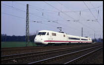 ICE 410001 auf Testfahrt bei Neubeckum Richtung Hamm am 9.4.1992.