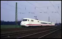 ICE 410001 auf Testfahrt bei Neubeckum Richtung Hamm am 9.4.1992.