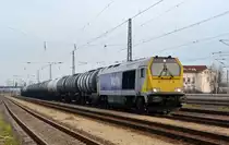 Am Morgen des 19.12.17 wartet 264 001 in Bitterfeld mit ihrem Kesselwagenzug auf die Ausfahrt. Ziel des Zuges war nach Aussage von Captrain-Mitarbeitern Burghausen.