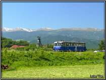 Schienenbus 5081.055-5 Sonderzug Knittelfeld - Pöls 
Fotografiert in Fohnsdorf ( Im Hintergrund der Zirbitzkogel und der Förderturm des alten Kohlebergwerks) 19.05.2007

