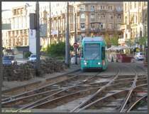 R-Triebwagen 035 am 14.04.2007 auf dem 4. Zug der Linie 21 zum Stadion vor dem Abzweig in die M�nchner Stra�e, bei dem am Wochenende 14./15.04.2007 die Gleise erneuert wurden.