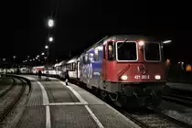 Lokwechsel DB/SBB: Während die DB 218 416-6 und DB 218 422-4 den EC 192 aus München Hbf nach Lindau brachte, findet nun hier der Lokwechsel statt. Die Dieselloks wurden abgekoppelt und die SBB Re 421 392-2 hatte den Zug übernommen. EC 192 von München Hbf via Lindau Hbf, Bregenz, St. Gallen, Winterthur HB und Zürich HB nach Basel SBB