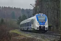 ET 869 mit Geschwisterchen durchfährt am 30.12.2017 Ennepetal, kurz darauf wird er den Haltepunk Ennepetal erreichen. Dieser Verband fuhr als RE 7 „Rhein-Münsterland-Express“ nach Rheine.