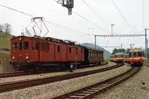 RBS/SZB Regionalverkehr Bern-Solothurn: Sonderzug mit dem Gem 4/4 122 in Deisswil im April 1984.
Foto: Walter Ruetsch