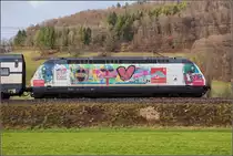 Lokportrait Re 460 099-5 mit der Gotthardo 2016. Thrnen, Januar 2018.