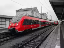 Bei dem ollen Wetter benötigt man ohnehin nicht mehr als eine Farbe: 442 841 mit S3 nach Warnemünde in Güstrow, 11.01.2018.