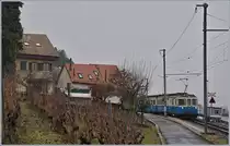 Fährt weiterhin im Planverkehr: der MOB ABDe 8/8 4003  Fribourg  als Regionalzug 2330 von Montreux nach Chernex erreicht Planchamp.
18. Jan. 2018