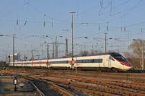 ETR 610 verlässt den Badischen Bahnhof Richtung Deutschland. Die Aufnahme stammt vom 13.01.2018.