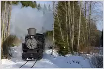 Lok Nr. 1 am 28.1.2018 kurz vor Erreichen der aktuellen Endstation auf dem Ast Čierny Balog - Vydrovo. Hier befinden wir uns bereits auf einem Streckenteil, der im offiziellen Museumsbetrieb nicht befahren wird.
