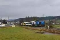 D05 (275 842) + VT 08 (626 008) + 650 077 am 28.01.2018 bei Teisnach. 