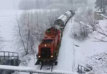 Nach der Entladung der drei Perlkieswagen geht's für DH 1100.2 zurück nach Deutschlandsberg von wo aus Sie Ihre Reise weiter nach Wies antreten wird.
2.02.2018