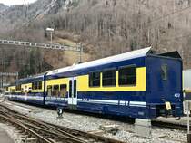 Hinteransicht vom BOB Gelenksteuerwagen 433 der am 3.2.18 beim Bhf Zweilütschinen abgestellt ist.