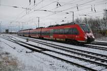 442 340-6 verlässt am 3.2.2018 als RE1 (RE13984) von Rostock Hauptbahnhof nach Bad Kleinen den Hauptbahnhof der Hansestadt.