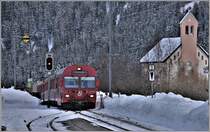 R1945 mit Steuerwagen 1752 und Ge 4/4 II 624  Celerina/Schlarigna  in Ardez. (05.02.2018)