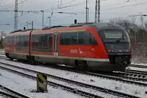 642 552-3 fährt am 3.2.2018 als RB11 (RB13115) von Wismar nach Tessin aus dem Rostocker Hauptbahnhof aus.