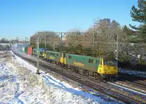 86614 & 86610 pass Heamies Farm whilst working the 1018 Trafford Park - Felixstowe South Freightliner, 11 December 2017