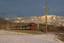 4024 in Doppeltraktion. Vorne 056-6 als S-Bahn Richtung Bludenz bei Schlins. 14.2.18