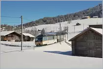 Der MOB Belle Epoque Zug zeigt sich zur Zeit in interessanten Variationen: mit zwei Steuerwagen, einem  Belle Epoque Wagen und der mittigen Lok zeigt er sich hier zwischen Schönried und Gruben.
13. Feb. 2018