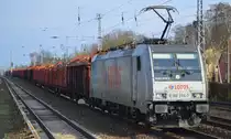 Die polnische LOTOS mit Rpool Lok E 186 274-7 (NVR-Number: 91 80 6186 274-7 D-Rpool]  und einem Stammholz-Transportzug am 19.02.18 Berlin-Hirschgarten. GRüßE an den Tf !!!