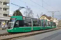 Be 6/8 Flexity 5027, auf der Linie 14, wartet an der Endstation in Pratteln. Die Aufnahme stammt vom 26.02.2018.