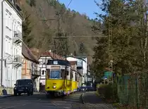 Gotha TB7 #6 mit dem Beiwagen Gotha B2-62 #22 erreicht die Endhaltestelle Kurpark. Die Aufnahme stammt vom 13.02.2018. 