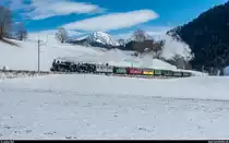 BC Winterdampffahrt Zweisimmen - Montreux am 4. März 2018 mit den HG 3/4 FO 4 und BFD 3.<br>
Unterhalb Rossinière.