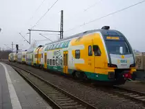 ODEG KISS ET 445.111 abgestellt im Schweriner Hbf, 6.3.18.