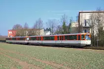 VGF Düwag Pt Wagen 138 und 148 als Doppeltraktion bei Frankfurt Rödelheim bei einer Sonderfahrt am 04.03.18. Der Wagen 138 hat gerade eine neue HU bekommen