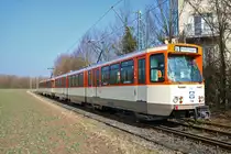 VGF Düwag Pt Wagen 138 und 148 als Doppeltraktion bei Frankfurt Rödelheim bei einer Sonderfahrt am 04.03.18. Der Wagen 138 hat gerade eine neuen HU bekommen