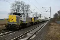Aus Oberhausen kommend gen Aachen West fahrend kommt mir dieser dieselbespannte Selbstentladerzug bei Anrath vor die Linse, es handelt sich um die Loks 7785 und 7869 die hier am Dienstag Nachmittag ihren Dienst versahen.