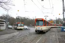 VGF Mercedes Benz O305 und Düwag Pt Wagen 148 bei einer Sonderfahrt in Frankfurt am Main Oberforsthaus am 04.03.18