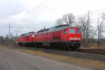 Die 232 609-8 mit der 232 587-6 im Schlepp am 09.03.2018 in Nassenheide.