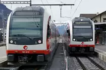 ZB/SBB: Zusammentreffen von ABeh 161 014 und ABReh 101-1 in Meiringen am 9. März 2018.
Foto: Walter Ruetsch