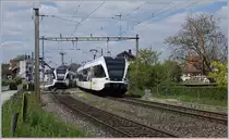 In Berlingen kreuzen sich zwei Thurbo GTW der Seelinie; interssant finde ich die Betonmasten der Fahrleitungsanlage, welche ich in dieser Form sonst nur im Jura angetroffen habe.
23. April 2017