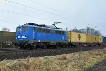 140 038-0 der PRESS kommend mit Container aus Hamburg. Höhe Bardowick, 13.03.2018