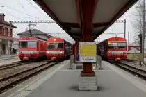 Appenzeller Bahnen.
SGA/AB: Gemeinsamer Abschied von der alten Appenzeller Bahn anlässlich des Mini Bahnbildtreffens vom 17. März 2018 mit Olli, Horst, Stefan, Peter und Walter.
Nicht gestellte Abschiedsparade in Appenzell mit Zügen nach Wasserauen, Gossau und St.Gallen für die Fotografen von Bahnbilder.de aus Düsseldorf, Konstanz, Lausanne, Bern und Solothurn.
Foto: Walter Ruetsch
