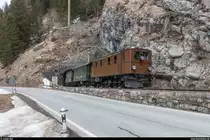 GV-Fahrt der Dampffreunde der RhB am 17. März 2018 von Chur nach Bergün und zurück mit der Ge 4/6 353.<br>
Kurz vor dem Ziel beim Verlassen des Bergünersteintunnels.