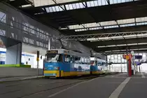 Chemnitz Hbf. Tatra T3DM als Linie 4 wartet auf Abfahrt. Die Aufnahme stammt vom 14.02.2018. 