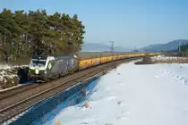 193 218  Ludwig van Beethoven  mit einem Altmann Autotransportzug bei Darshofen Richtung Nürnberg, 21.01.2017