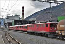 Ge 6/6 II 702  Curia  und ABe 8/12 3514 auf Probefahrt mit neuem Steuerwagen in Untervaz-Trimmis. (15.03.2018)