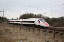 Ein ETR 610 war am 23.03.2018 zum Spatenstich für die Elektrifizierung in Memmingen. Am späten Nachmittag fährt er durch Westerstetten Richtung Stuttgart.