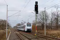 Nachschuss auf den FLIRT 429 126 der SÜWEX am 22.02.2018 in Nassenheide.