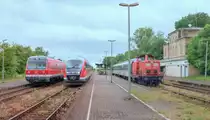 Großes Treffen in Ebenhausen am 19.6.01: Von links nach rechts gaben sich 614 038, ein an der Front nicht beschrifteter 642er und 212 330 die Ehre. (Überarbeitete Version)